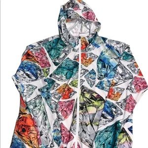 Nike Women's Dri Fit Hoodie Small Diamond Print Full Zip